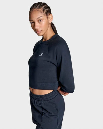Star Chevron Cropped Crew Neck Black