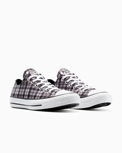 Chuck Taylor All Star Plaid Black/Altitude Lilac/White, Top and Side View