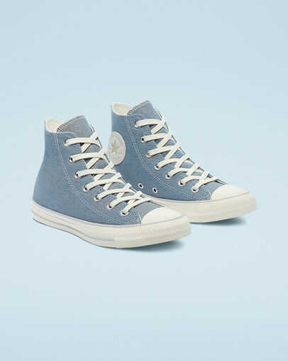 Chuck Taylor All Star Metallic Denim Washed Denim/Egret/Light Gold, Angled View