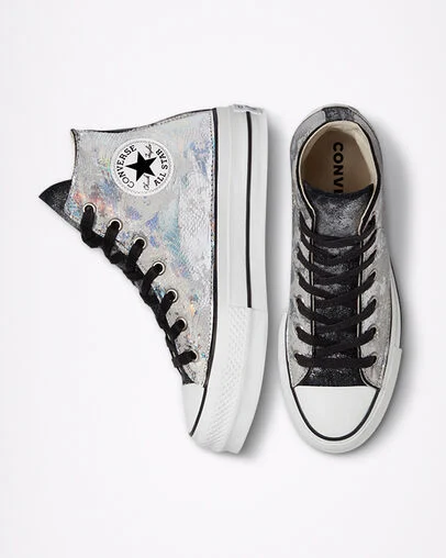 Chuck Taylor All Star Lift LTD Serpent m&eacute;tal argent&eacute;, Top and Side View