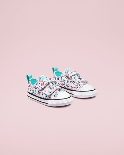 Chuck Taylor All Star Easy-On Bright Hummingbirds Blanco/Agua clara, Angled View