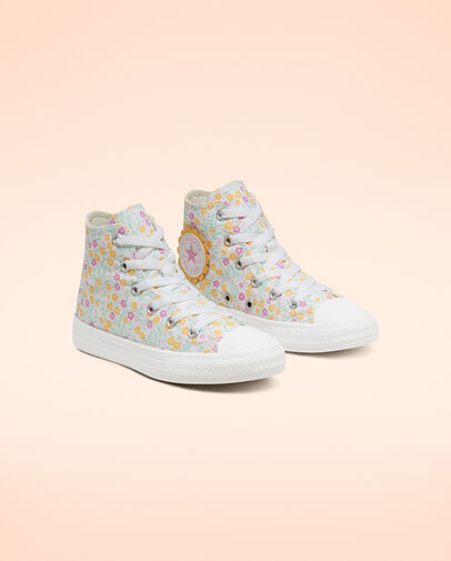 Ditsy Floral Chuck Taylor All Star White/Topaz Gold/Peony Pink, Angled View