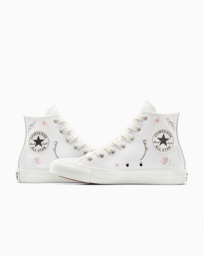Chuck Taylor All Star Embroidered Flowers Vintage White/Egret/Silver, Detail Angle View