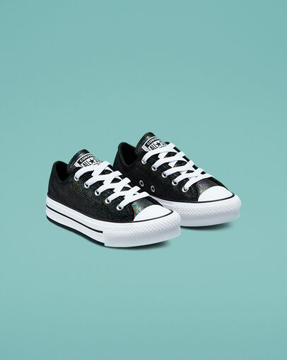 Chuck Taylor All Star Lift Platform Iridescent Leather Black/Black/White, Angled View