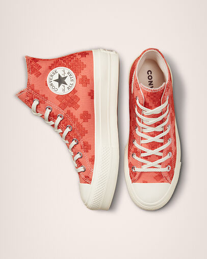 Chuck Taylor All Star Lift Platform Tonal Embroidery Bright Madder/Mantra Orange, Top and Side View
