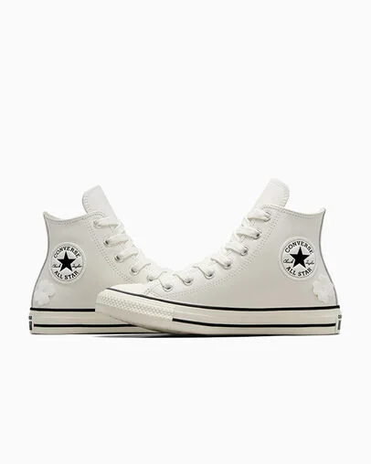 Chuck Taylor All Star Leather 3D Flowers Blanco vintage/Garza/Negro, Detail Angle View