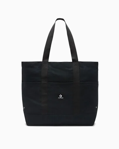 Premium Heavyweight Canvas Tote Bag Converse Black, Front View