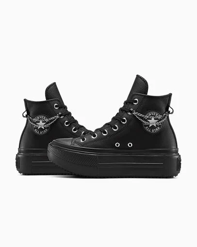 Chuck Taylor All Star Lift Double Stack Platform Chains Black/Black/Silver, Detail Angle View