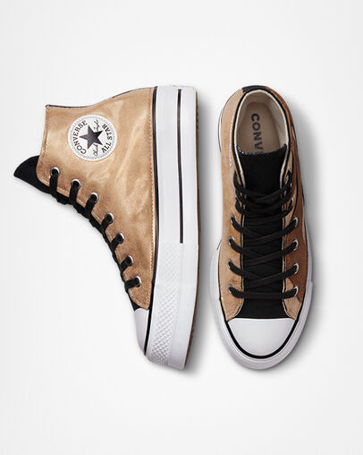 Chuck Taylor All Star Lift Platform Suede Waves Vagues brun dor&eacute;, Top and Side View