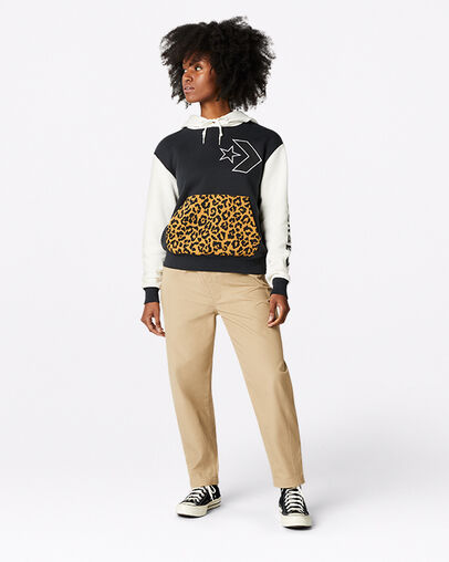 Heritage Leopard Print Pullover Hoodie Egret Multi, Full Body View