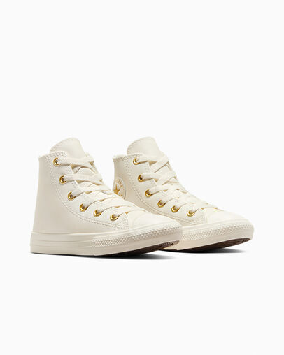 Chuck Taylor All Star Gold Luxe Egret/Metallic Light Gold, Top and Side View