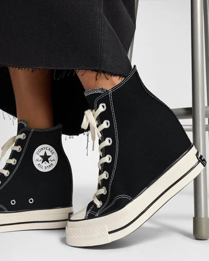 Chuck 70 Wedge Platform Schwarz/Egret/Weiß, Reflective View