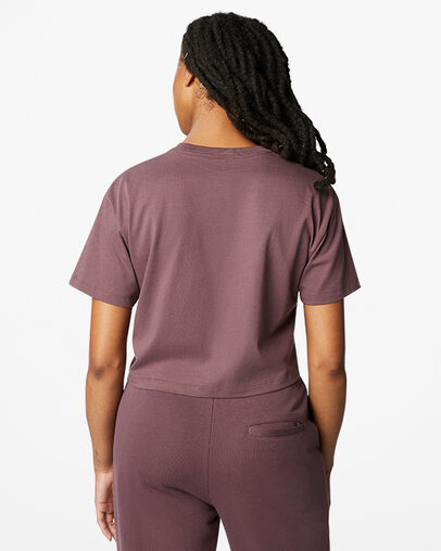 Puff Logo Cropped Crew Neck T-Shirt Dark Wine, Back View