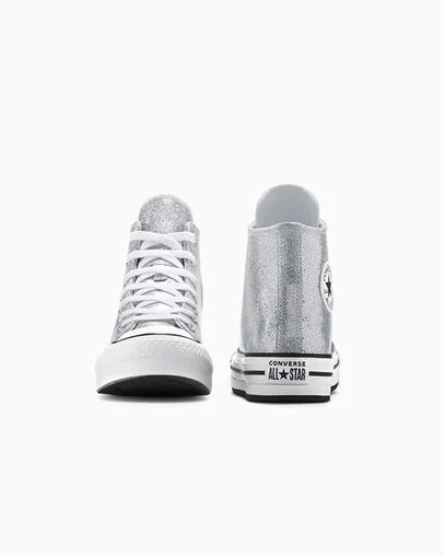 Chuck Taylor All Star Lift Platform Disco Glitter Silver/White/Barely Grey, Heel View