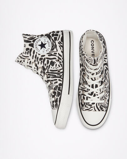 Chuck Taylor All Star Animal Print Egret/Black/Egret, Top and Side View