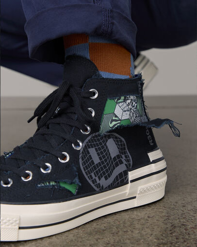 Chuck 70 Hacked Heel Tear Away Black/Iron Grey/Blue, On Foot Shot 2