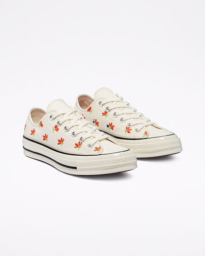 Chuck 70 Floral Egret/Bright Poppy/Black, Angled View