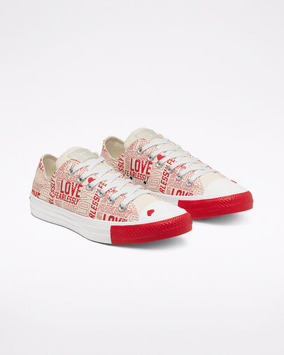 Love Fearlessly Chuck Taylor All Star Egret/University Red/White, Angled View