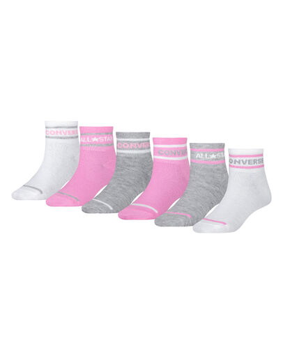6-Pack Striped Logo Quarter Socks Converse Pink, 3/4 View
