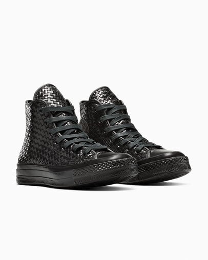 Chuck 70 Woven Leather Black/Black/Black, Top and Side View