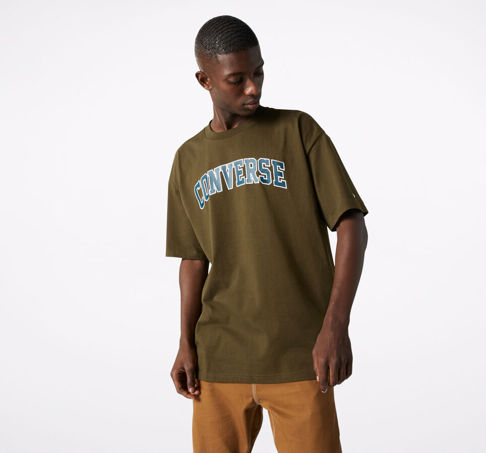 Tee-shirt universitaire surdimensionn&eacute; Vert olive surplus