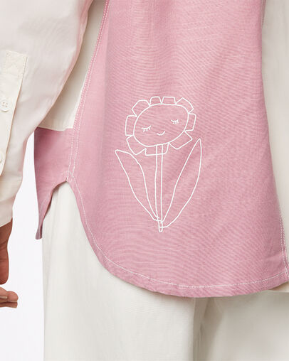 Color-Blocked Oversized Button Down Shirt Egret Multi