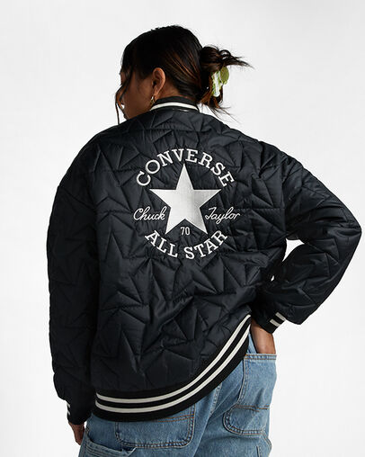 Padded Baseball Jacket Converse Black, Full Body View