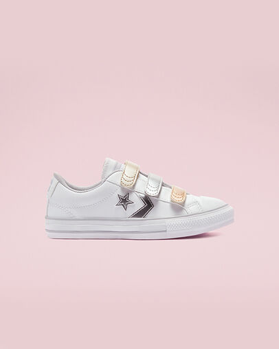 Star Player Easy-On Metallic Leather White/Gravel/Metallic, Outer Side View