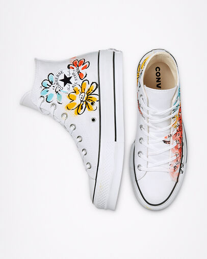 Hand Painted Platform Chuck Taylor All Star Fleurs peintes &agrave; la main, Top and Side View