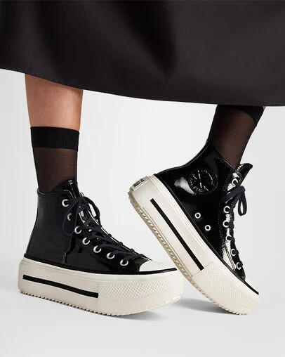 Chuck Taylor All Star Lift Double Stack Platform Patent Leather Black/Egret/Black, Reflective View