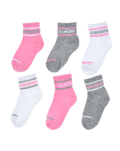 6-Pack Striped Logo Quarter Socks Converse Pink, Front View
