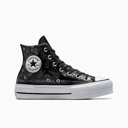 Converse Chuck Taylor All Star Lift Platform Silver Paisley & Leather Zwart Met Rozen – A14881C