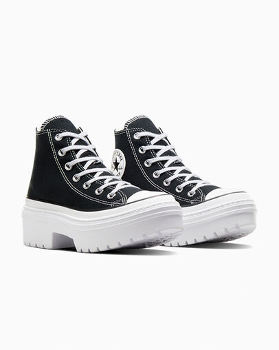 Chuck Taylor All Star Lugged Heel Platform Black/White/Egret, Top and Side View