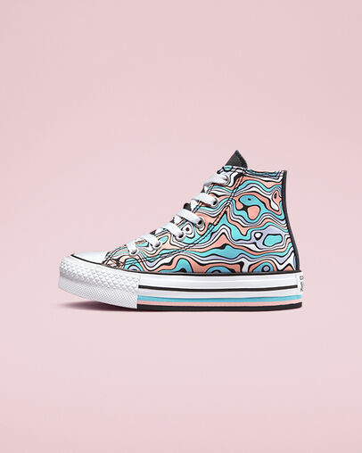 Chuck Taylor All Star Lift Platform Color Swirl Aqua clair/Corail blanchi, Inner Side View