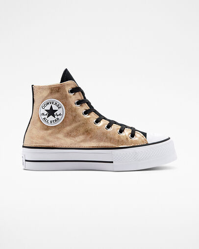 Chuck Taylor All Star Lift Platform Suede Waves Vagues brun dor&eacute;, Outer Side View