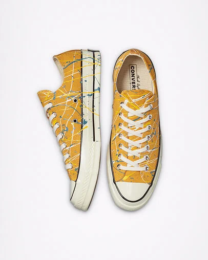 Chuck 70 Archive Paint Splatter Sunflower Gold/Egret, Top and Side View