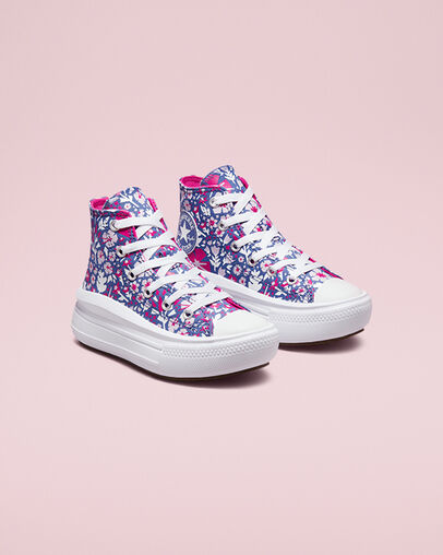 Chuck Taylor All Star Move Platform Paper Floral Washed Indigo/Pink Zest/White, Angled View