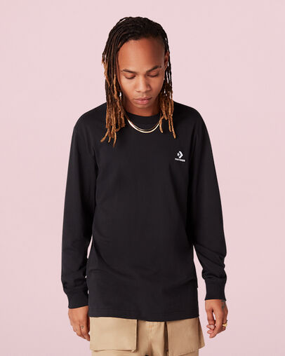 Embroidered Star Chevron Crew Neck Long Sleeve Converse Black