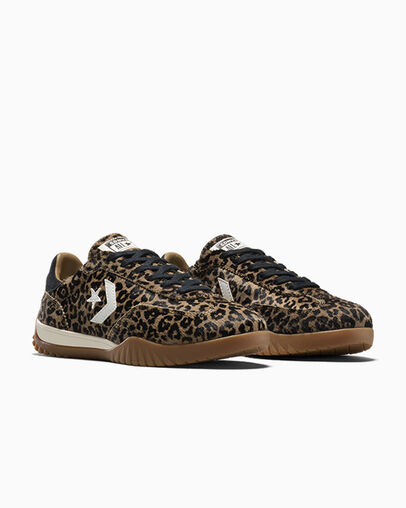 Run Star Trainer Leopard Print Pony Hair Sand Dune/Black/Egret, Top and Side View