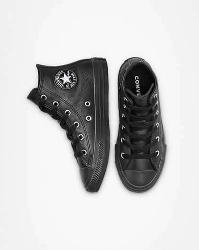 Chuck Taylor All Star Leather Black/Black/Black, Top and Side View