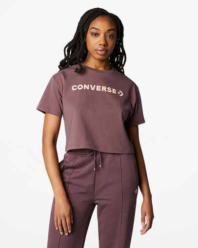 Puff Logo Cropped Crew Neck T-Shirt Dark Wine, Front View