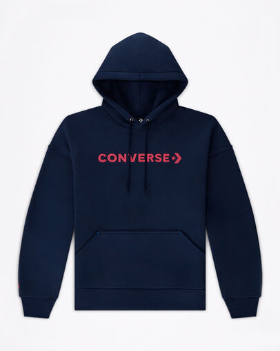 Hoodie inscription brod&eacute;e Bleu marine nuit, Front View