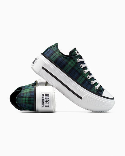 Chuck Taylor All Star Lift Double Stack Platform Plaid Navy/Black/Branch Out, Detail Angle View