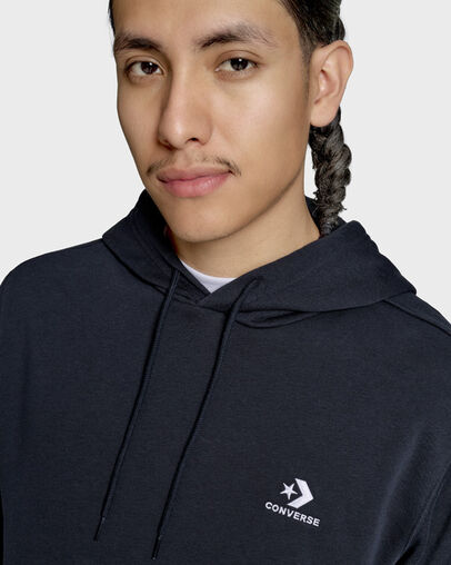 Embroidered Star Chevron Standard-Fit Fleece Hoodie Black, Detail View