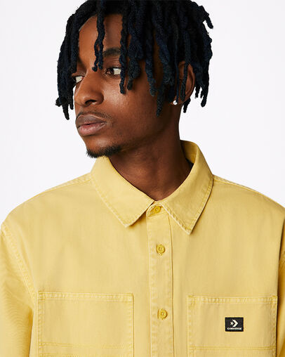 Woven Long Sleeve Button Down Washed Saturn Gold, Detail View