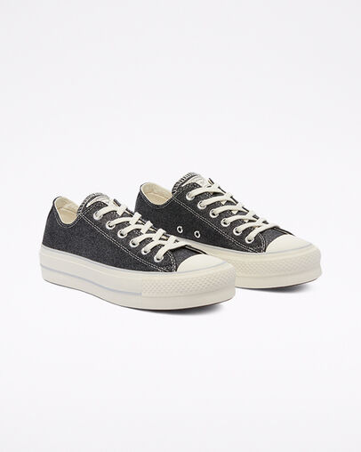 Chuck Taylor All Star Lift Platform Metallic Denim Black/Egret/Silver, Angled View