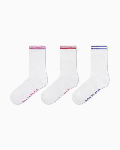 3-Pack Varsity Stripe Mesh Half-Crew Socks White, Front View