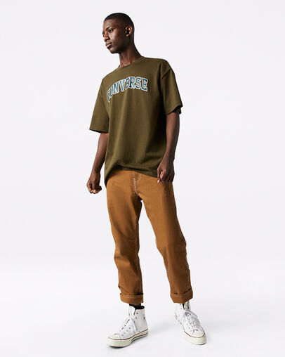 Tee-shirt universitaire surdimensionn&eacute; Vert olive surplus