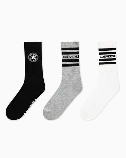 3-Pack Chuck Patch Crew Socks Black/White, Front View