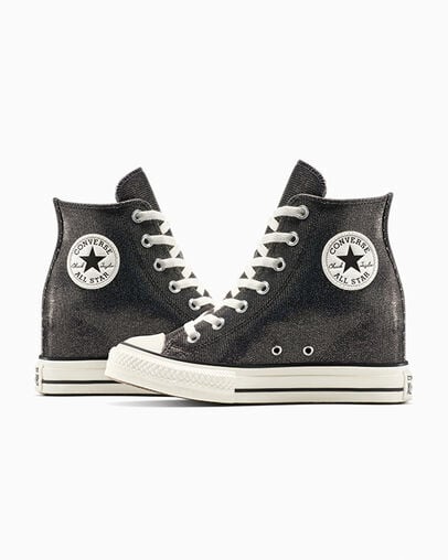 Chuck Taylor All Star Wedge Platform Sparkle Black/Egret/Black, Detail Angle View